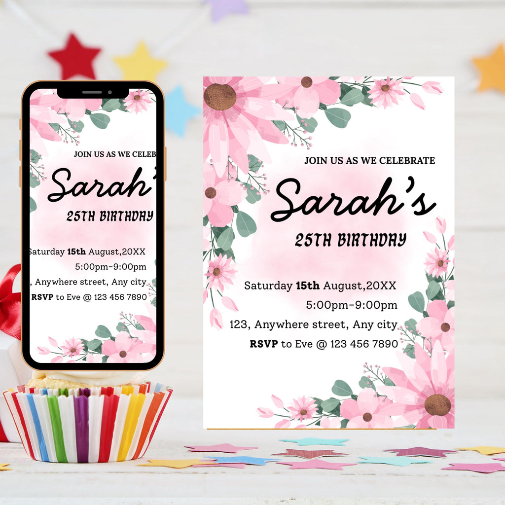 Pink Peony Bridal Shower Invitation: Spring Floral Template (Digital Download)