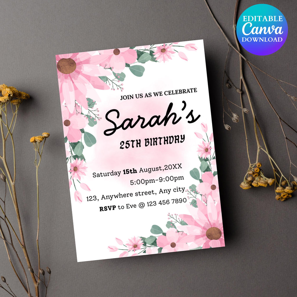 Pink Peony Bridal Shower Invitation: Spring Floral Template (Digital Download)
