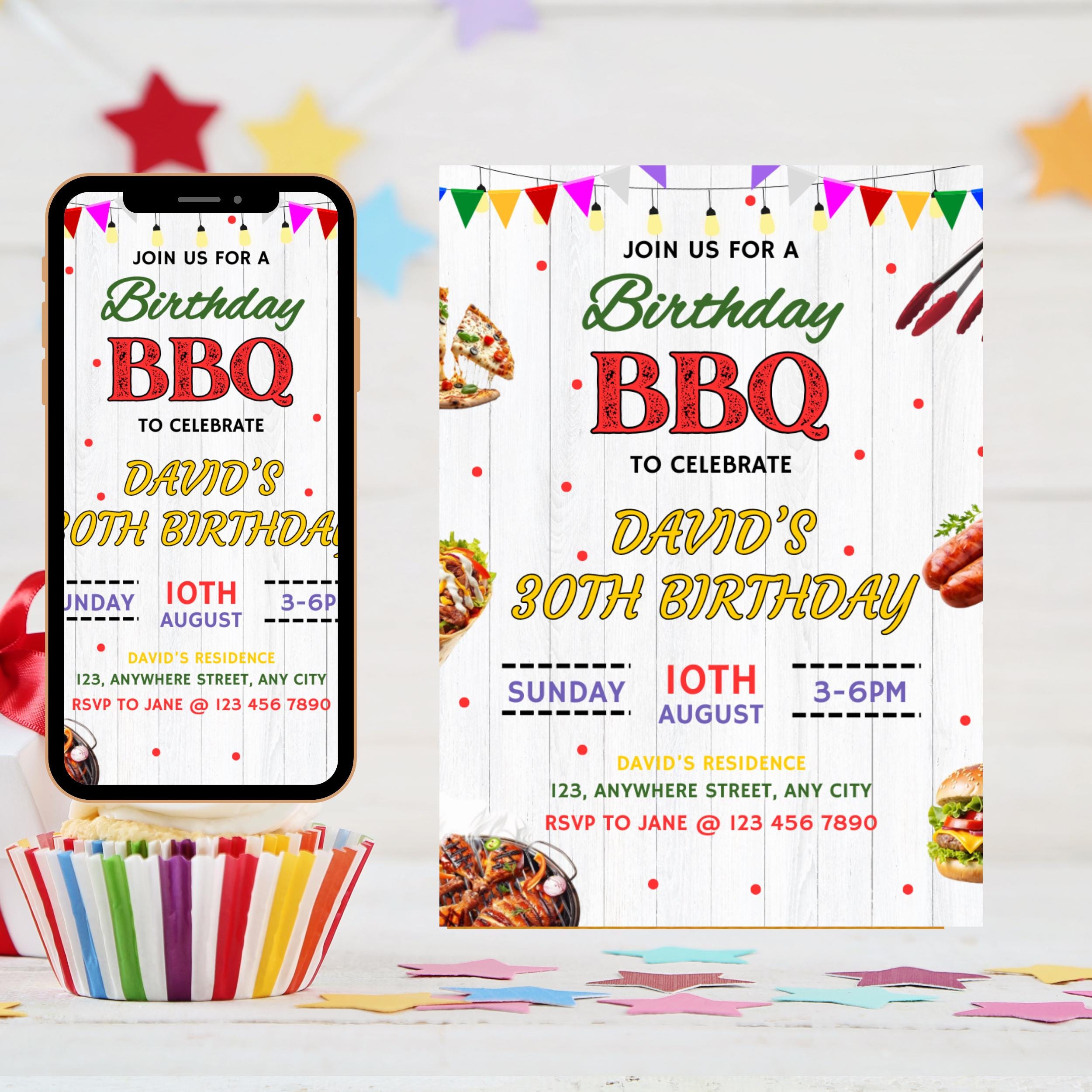 Editable BBQ Birthday Invitation Template, Barbecue Backyard Party Template, BBQ Birthday Invitation,  Barbeque Birthday Invitation card