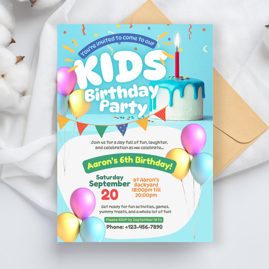 Balloon Birthday Party Invitation: Kids Fill-In Postcard (Digital Download)