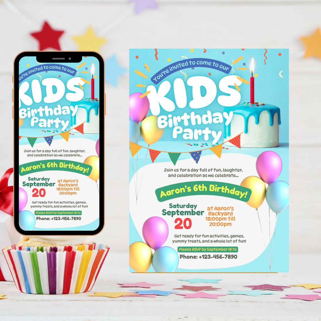 Balloon Birthday Party Invitation: Kids Fill-In Postcard (Digital Download)