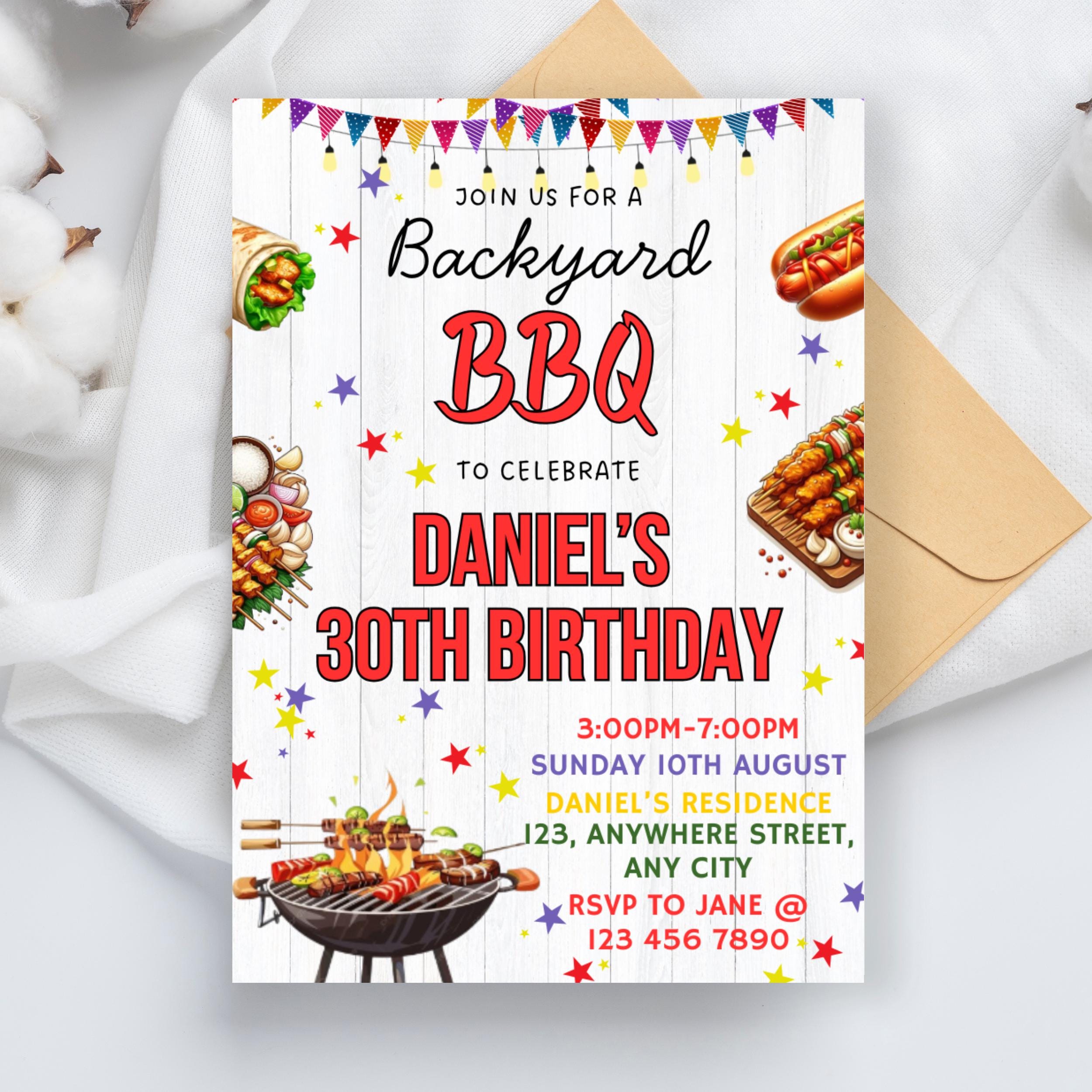 Backyard BBQ Birthday Invitation: Editable Canva Template (5x7 inches)