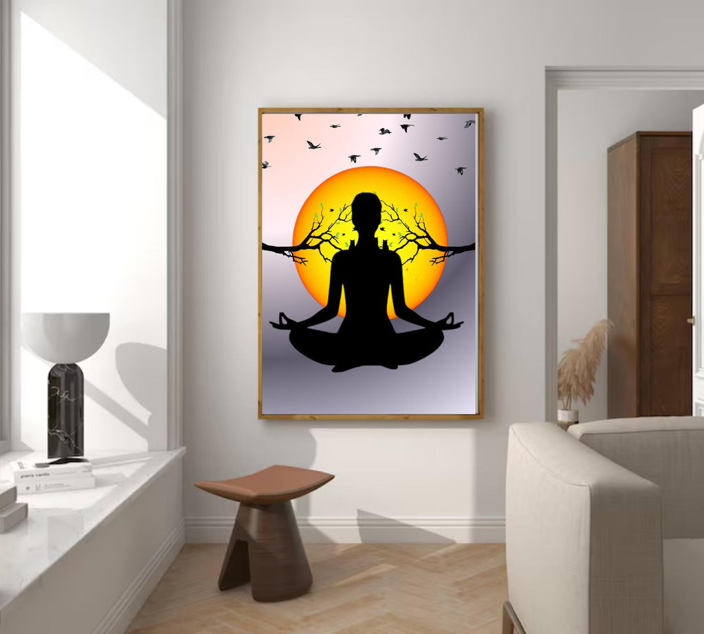 Woman doing yoga poster, Meditation wall art, Matisse print, Pink spiritual decor