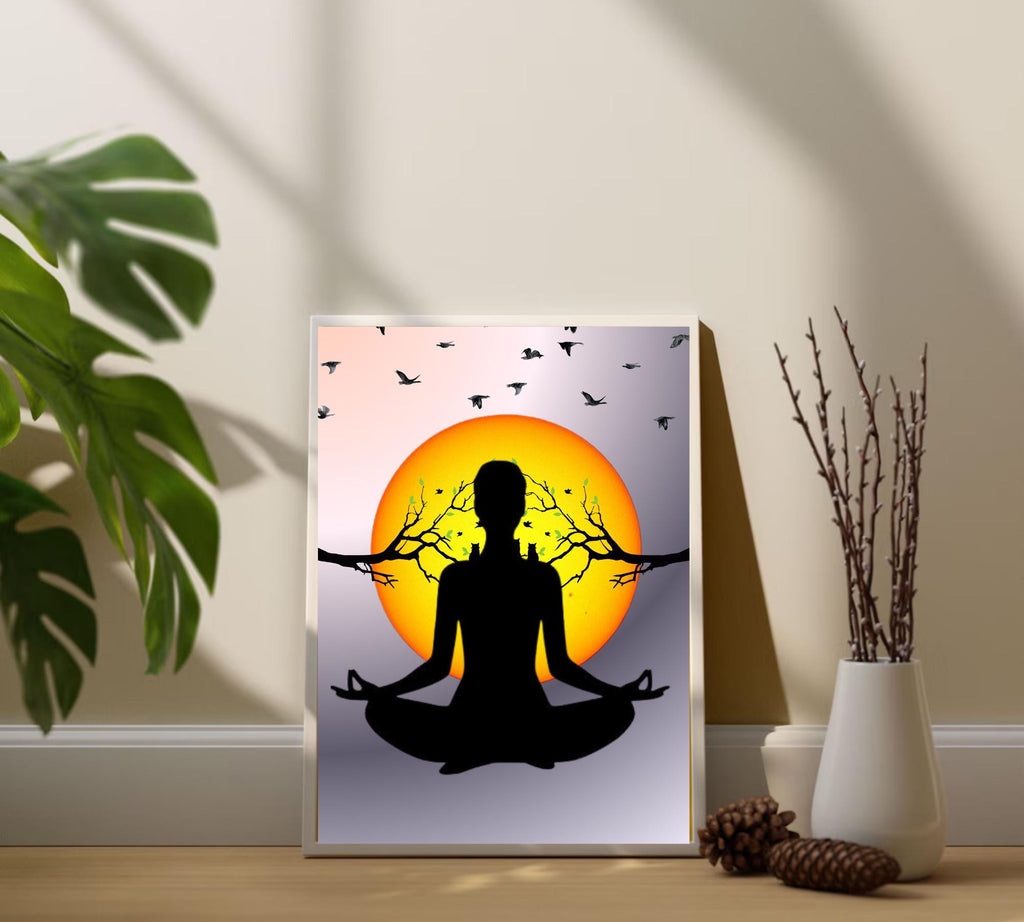 Woman doing yoga poster, Meditation wall art, Matisse print, Pink spiritual decor