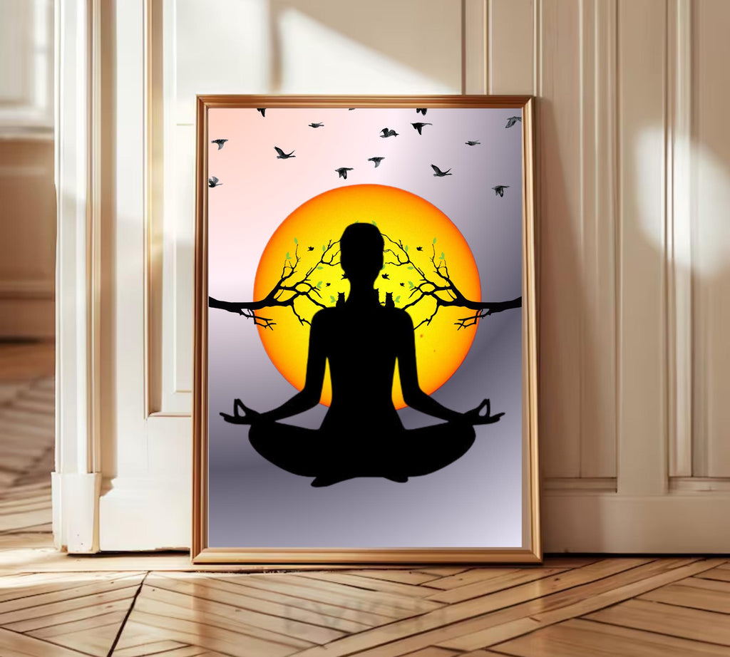 Woman doing yoga poster, Meditation wall art, Matisse print, Pink spiritual decor