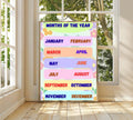 Months of the Year Chart Printable, 12 Months Poster, Classroom Charts, Homeschool Posters, Preschool Charts, Circle Time, 12 Months Chart