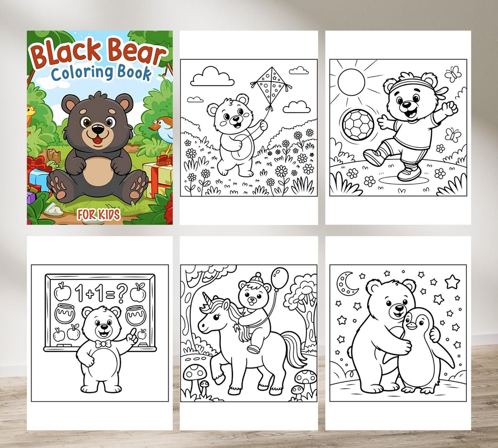 Black Bear Coloring Book: 25+ Printable Pages for Kids (PDF + PNG Instant Download)