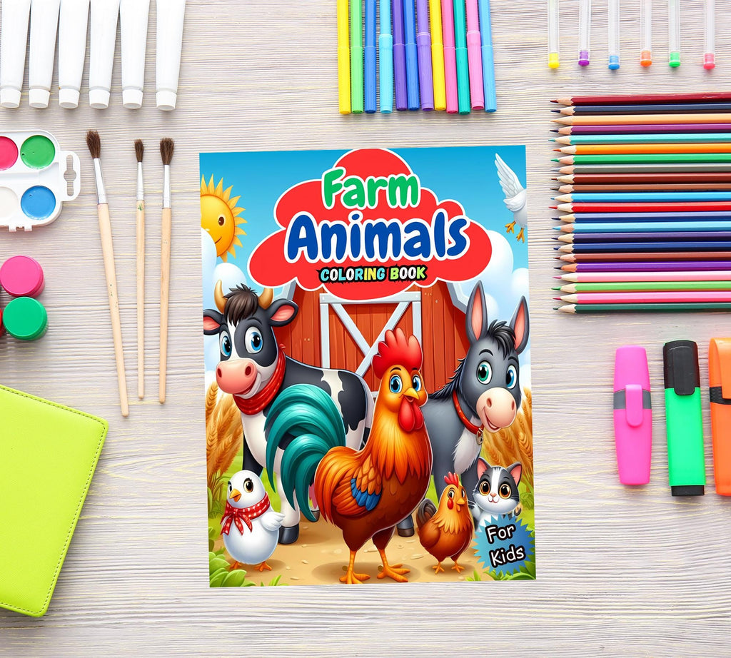 Farm Animals Coloring Book, Cute Farm Animals Coloring Pages, Coloring Pages Kids, Farm Activity Sheet, Farm Coloring