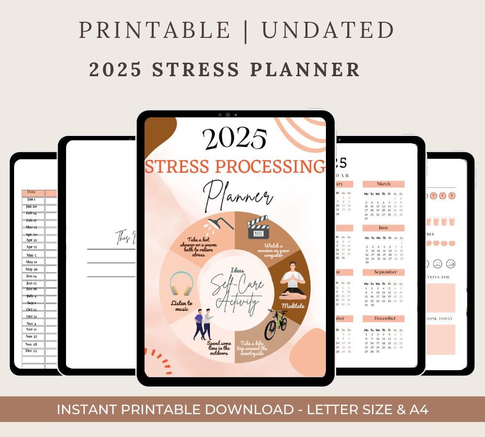 Stress Management Journal for Personal Use | PDF Printable and Digital Use | Dealing with Stress Workbook | Stress Worksheet | Stress Reduce