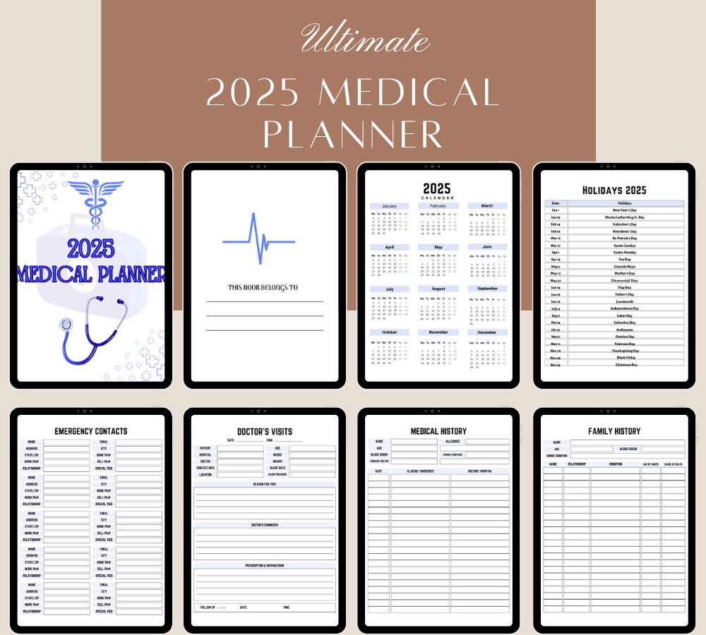 Digital Medical Planner: Health Tracker, Doctor Visit Log (Printable & Spreadsheet Format)