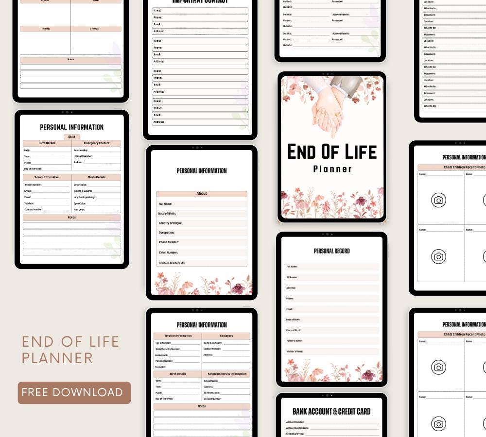 End of Life Planner, PRINTABLE Just In Case of Emergency Binder, Life Planner, Death Legacy Journal, ADHD Life Digital Planner, Funeral plan