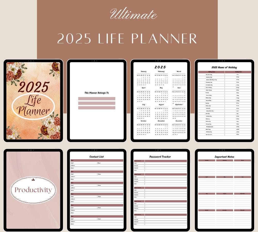 All-in-One Digital Planner 2025 2026 2027, Hyperlink Digital Planner, Daily Weekly Monthly Journal, Goodnotes Planner, Apple Google Calendar