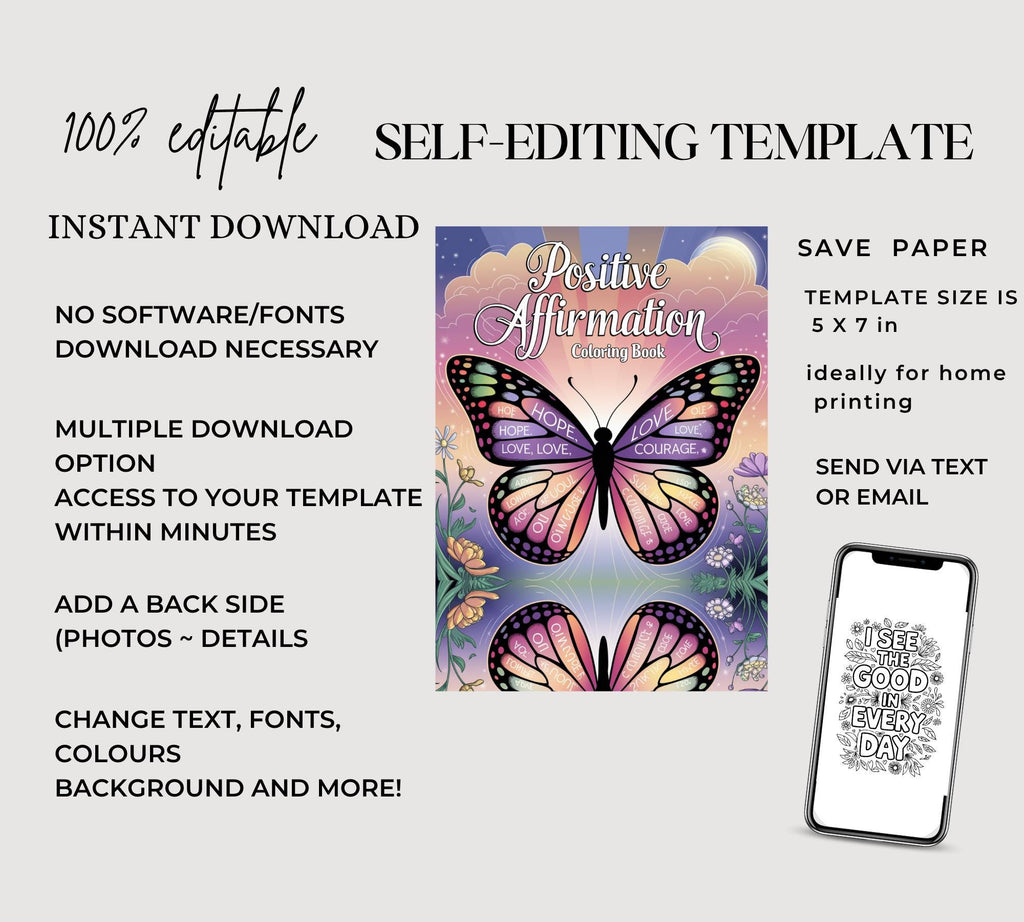 Positive Affirmation Coloring Book: 30+ Mental Health Pages (PDF Download)