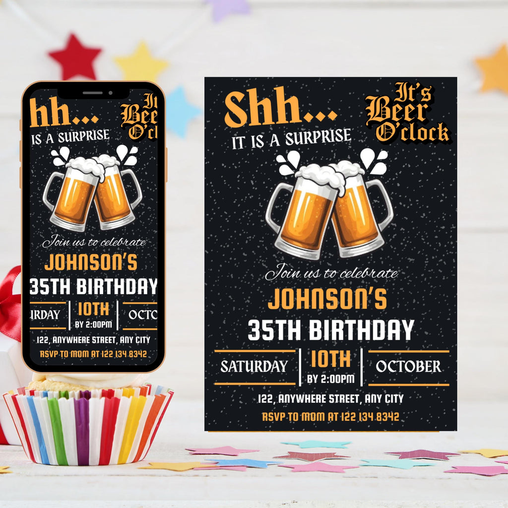 Surprise Beer Birthday Party Invitation: Editable DIY Printable (Digital Download)