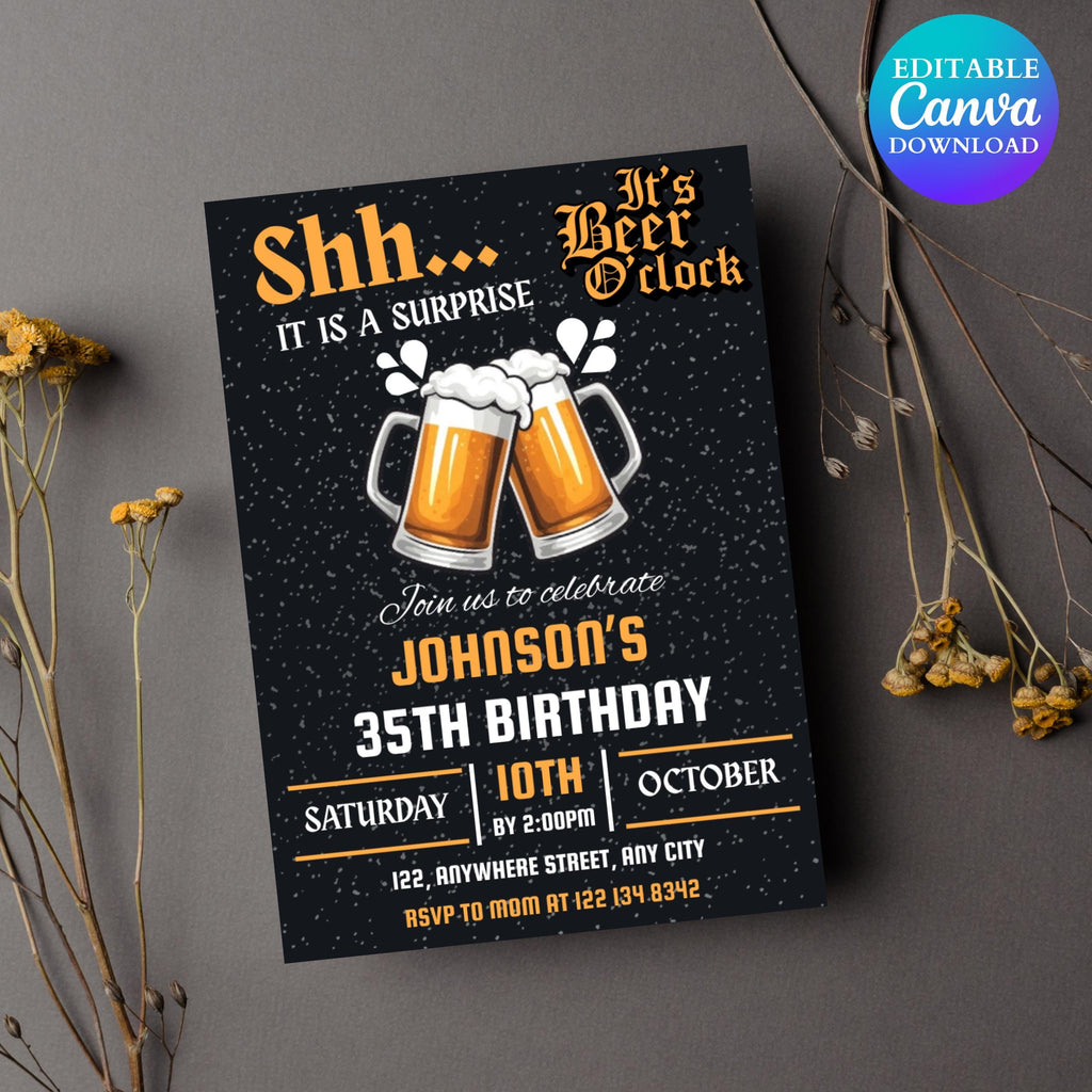 Surprise Beer Birthday Party Invitation: Editable DIY Printable (Digital Download)