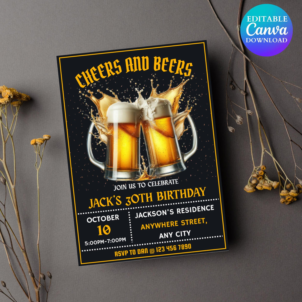 Cheers and Beers Birthday Invitation: Editable Mobile Invite (Digital Download)