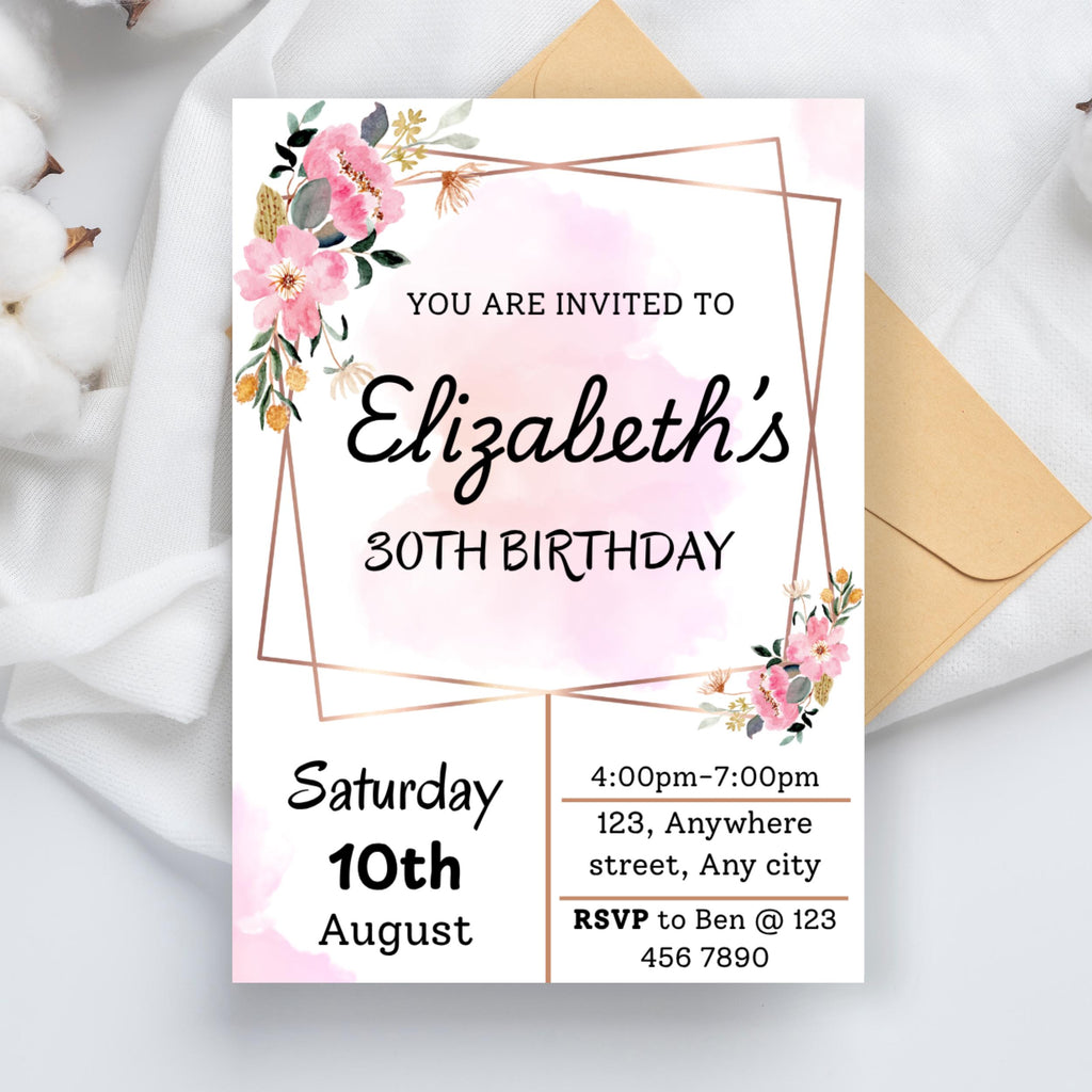 Blush Pink Floral Bridal Shower Invitation Template (Digital Download 5x7" Canva Editable)