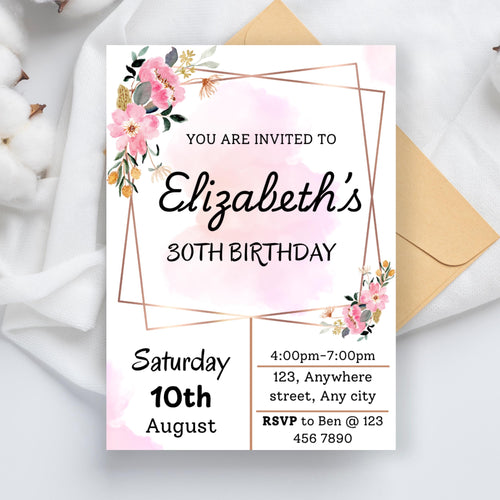 Blush Pink Floral Bridal Shower Invitation Template (Digital Download 5x7" Canva Editable)
