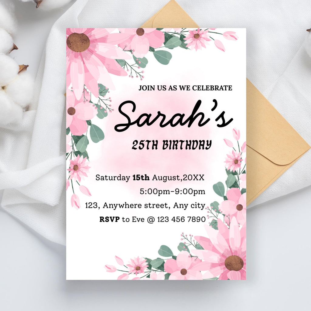 Pink Peony Bridal Shower Invitation: Spring Floral Template (Digital Download)