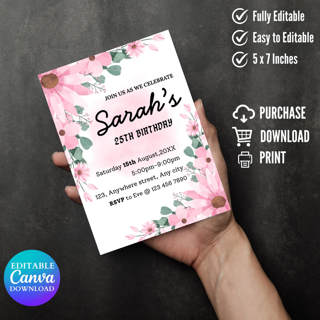 Pink Peony Bridal Shower Invitation: Spring Floral Template (Digital Download)