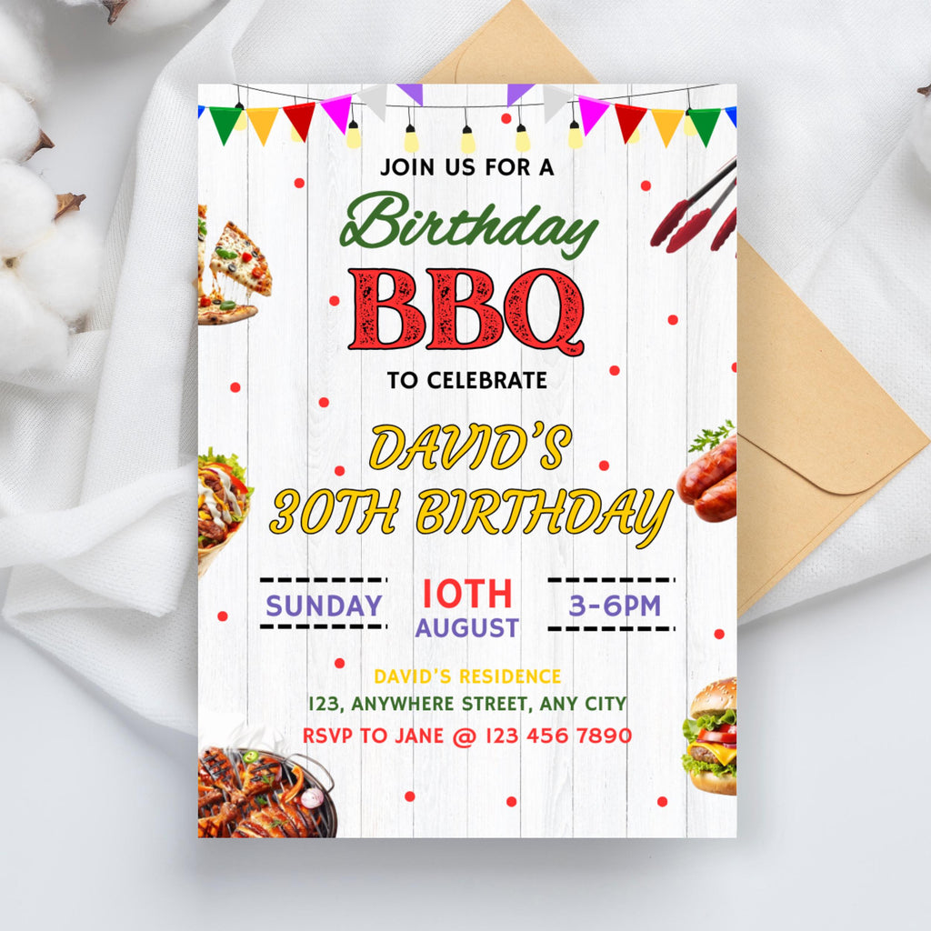 Editable BBQ Birthday Invitation Template, Barbecue Backyard Party Template, BBQ Birthday Invitation,  Barbeque Birthday Invitation card