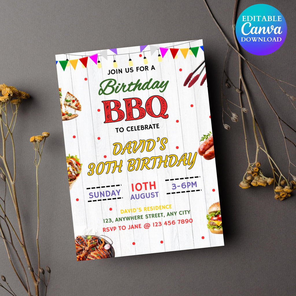 Editable BBQ Birthday Invitation Template, Barbecue Backyard Party Template, BBQ Birthday Invitation,  Barbeque Birthday Invitation card