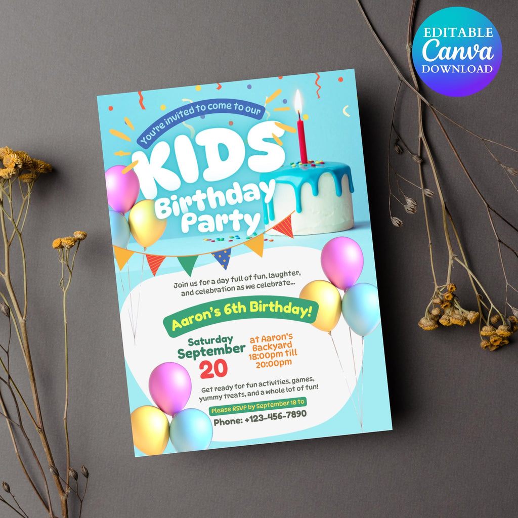 Balloon Birthday Party Invitation: Kids Fill-In Postcard (Digital Download)
