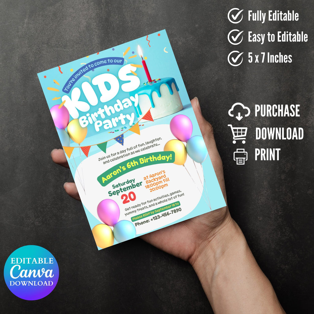 Balloon Birthday Party Invitation: Kids Fill-In Postcard (Digital Download)
