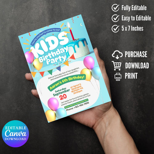 Balloon Birthday Party Invitation: Kids Fill-In Postcard (Digital Download)