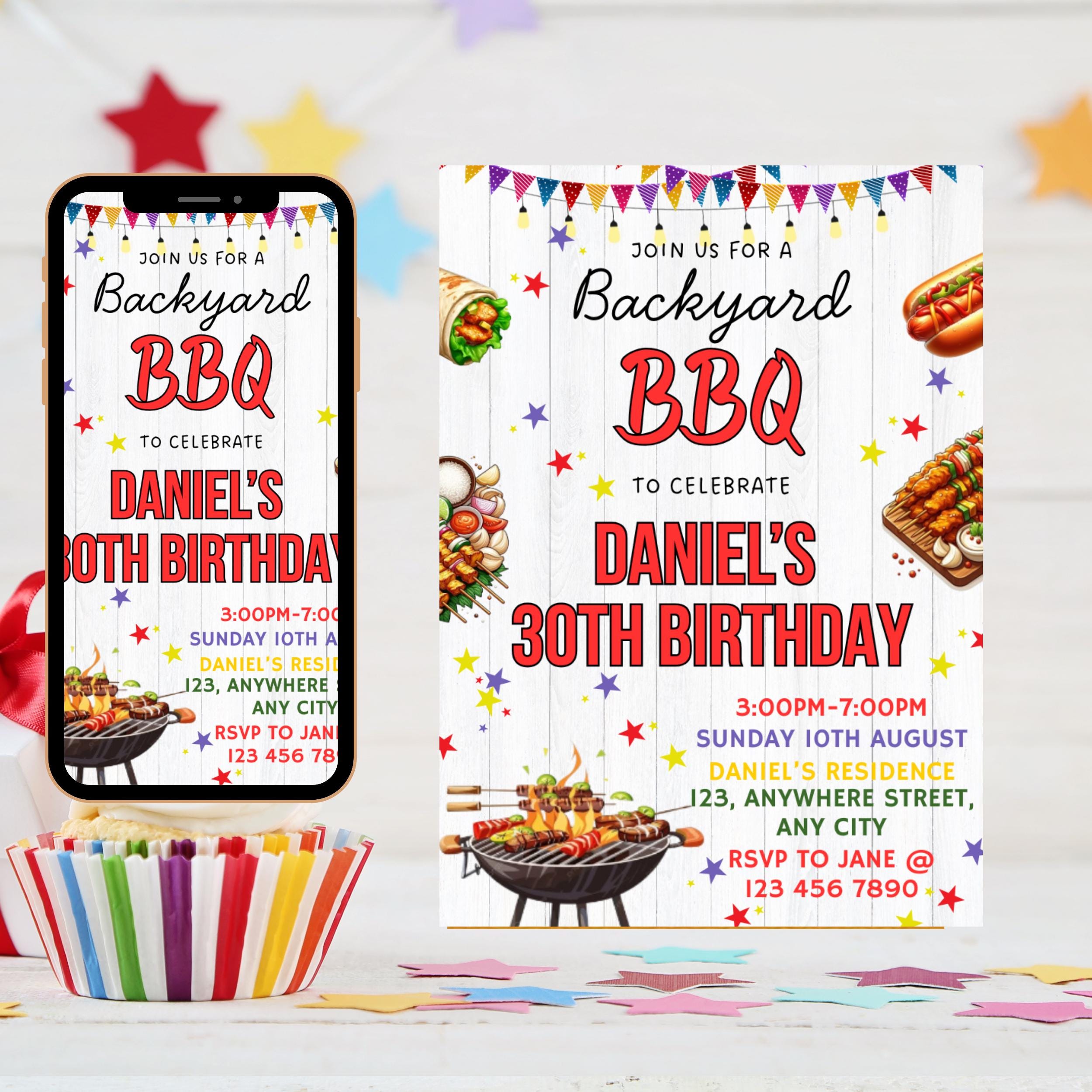 Backyard BBQ Birthday Invitation: Editable Canva Template (5x7 inches)