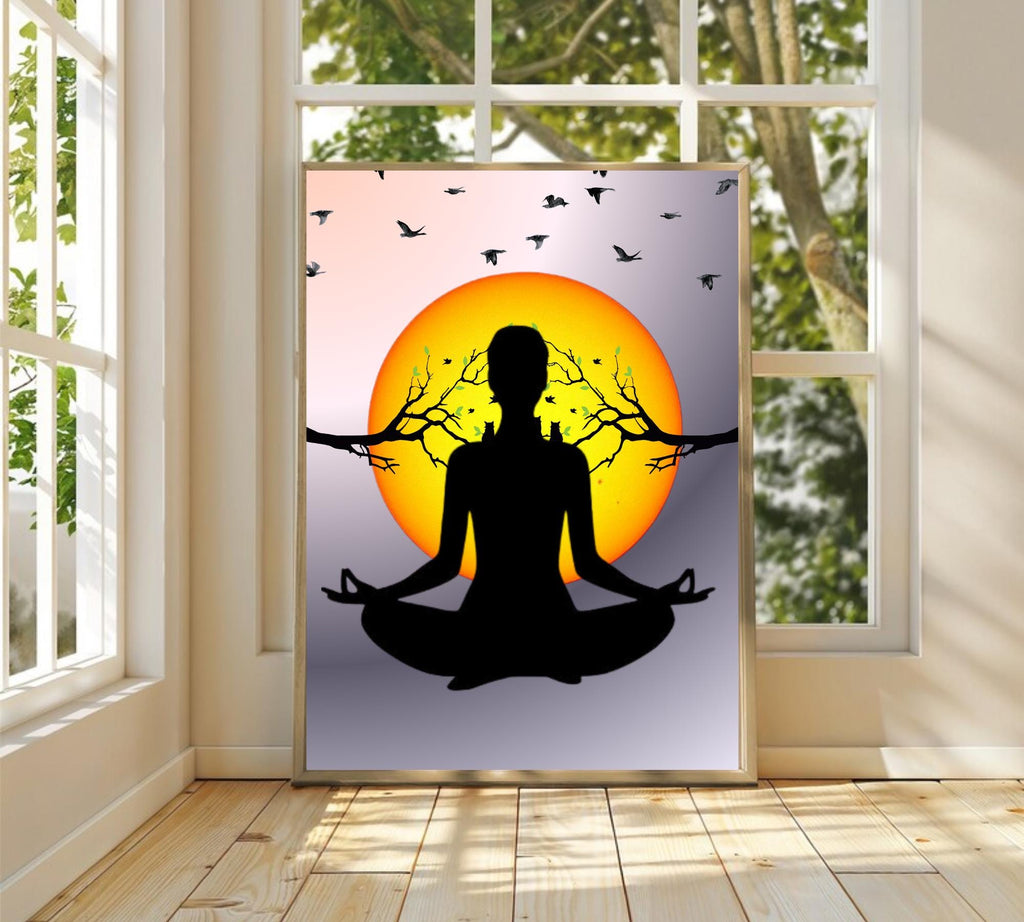 Woman doing yoga poster, Meditation wall art, Matisse print, Pink spiritual decor