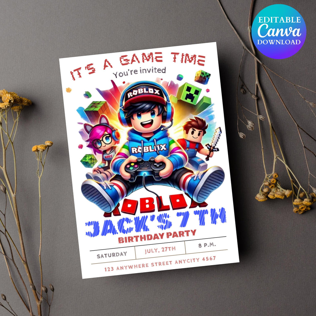 Roblox Birthday Invitation Template: Kids Game Party Invite, Game Birthday, Roblox Boy Birthday, Editable Template Invitation, Kids Invite, Roblox Party, Roblox, Party