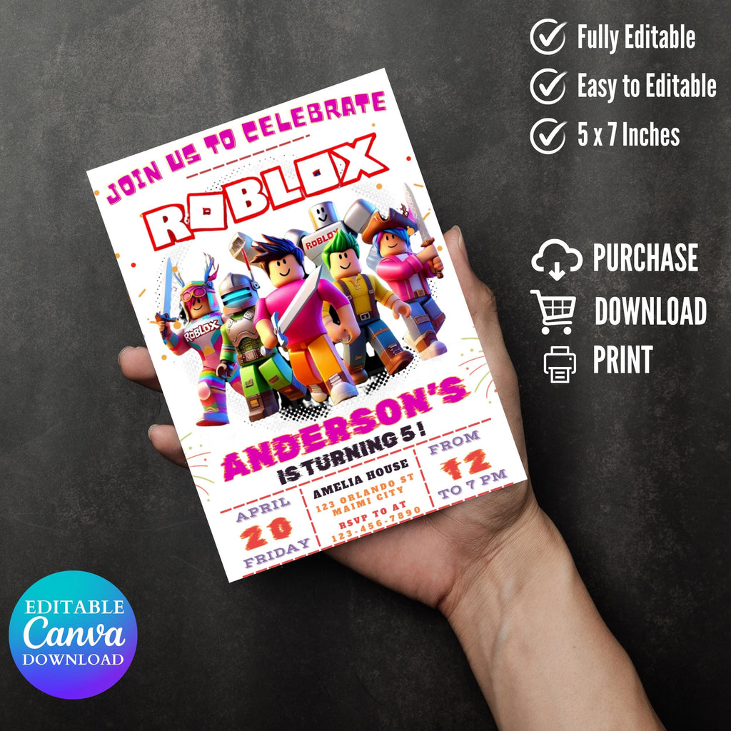 Roblox Birthday Invitation: Editable Game Party Template (Digital Download)