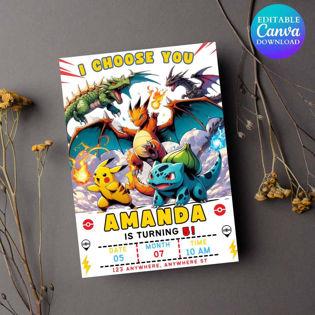 Dragon Birthday Invitation: Editable Dungeons and Dragons Party Invite (Digital Download 5x7in Canva Template