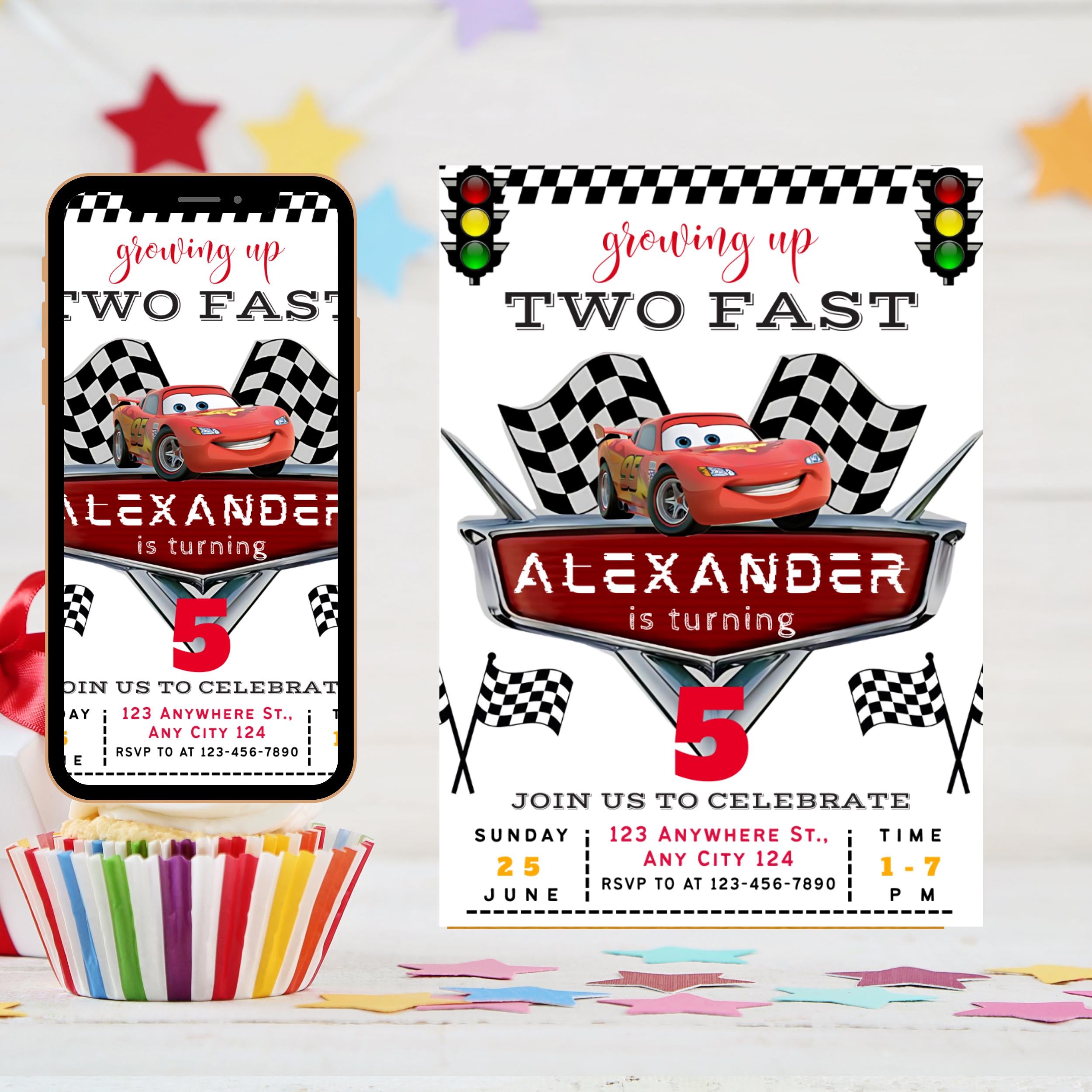 2 Fast 2 Furious Birthday Invitation: Race Car Party (Digital Download 5x7" Canva Template)