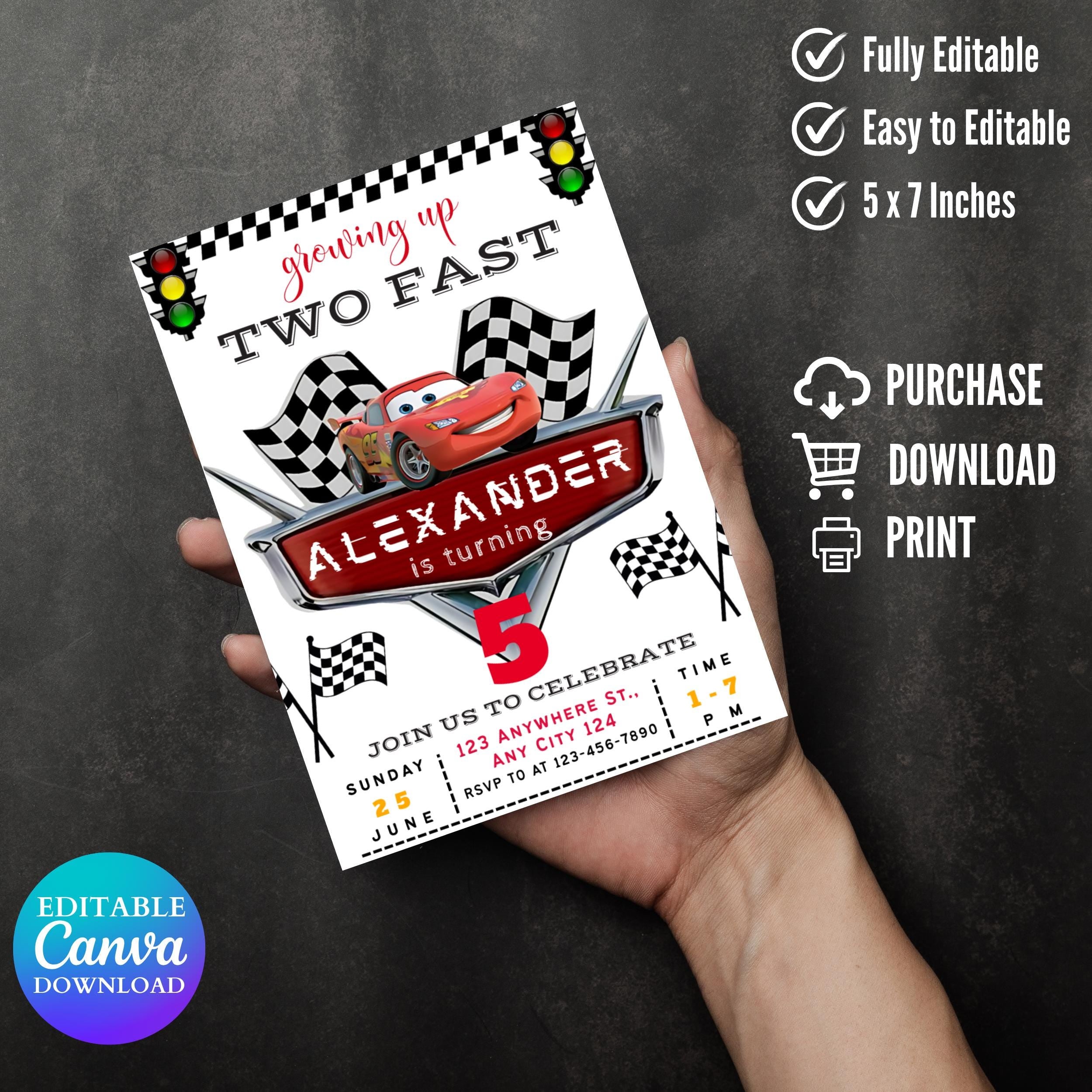 2 Fast 2 Furious Birthday Invitation: Race Car Party (Digital Download 5x7" Canva Template)