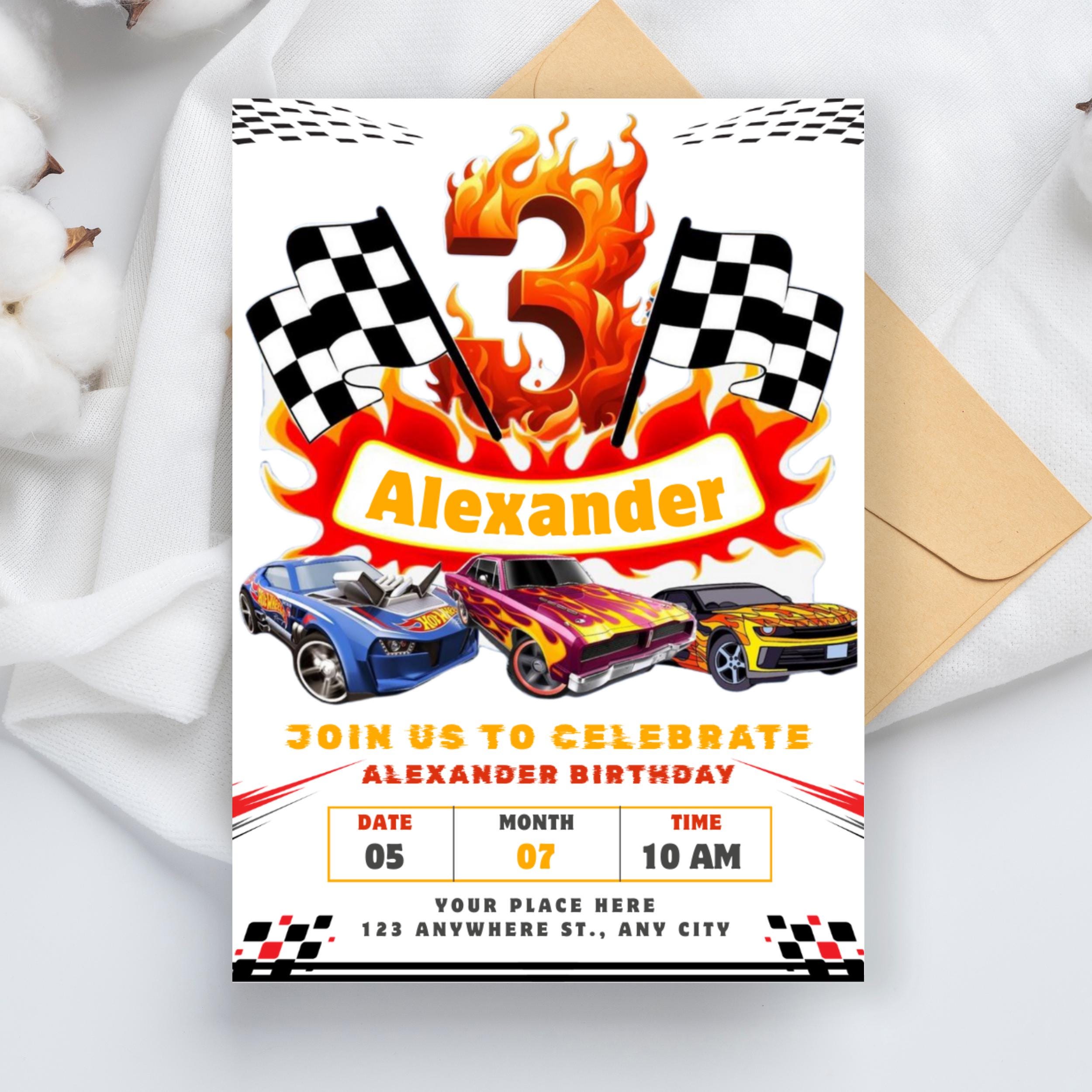 Two Fast Race Car Birthday Invitation: Editable Canva Template (Digital Download 5x7" )