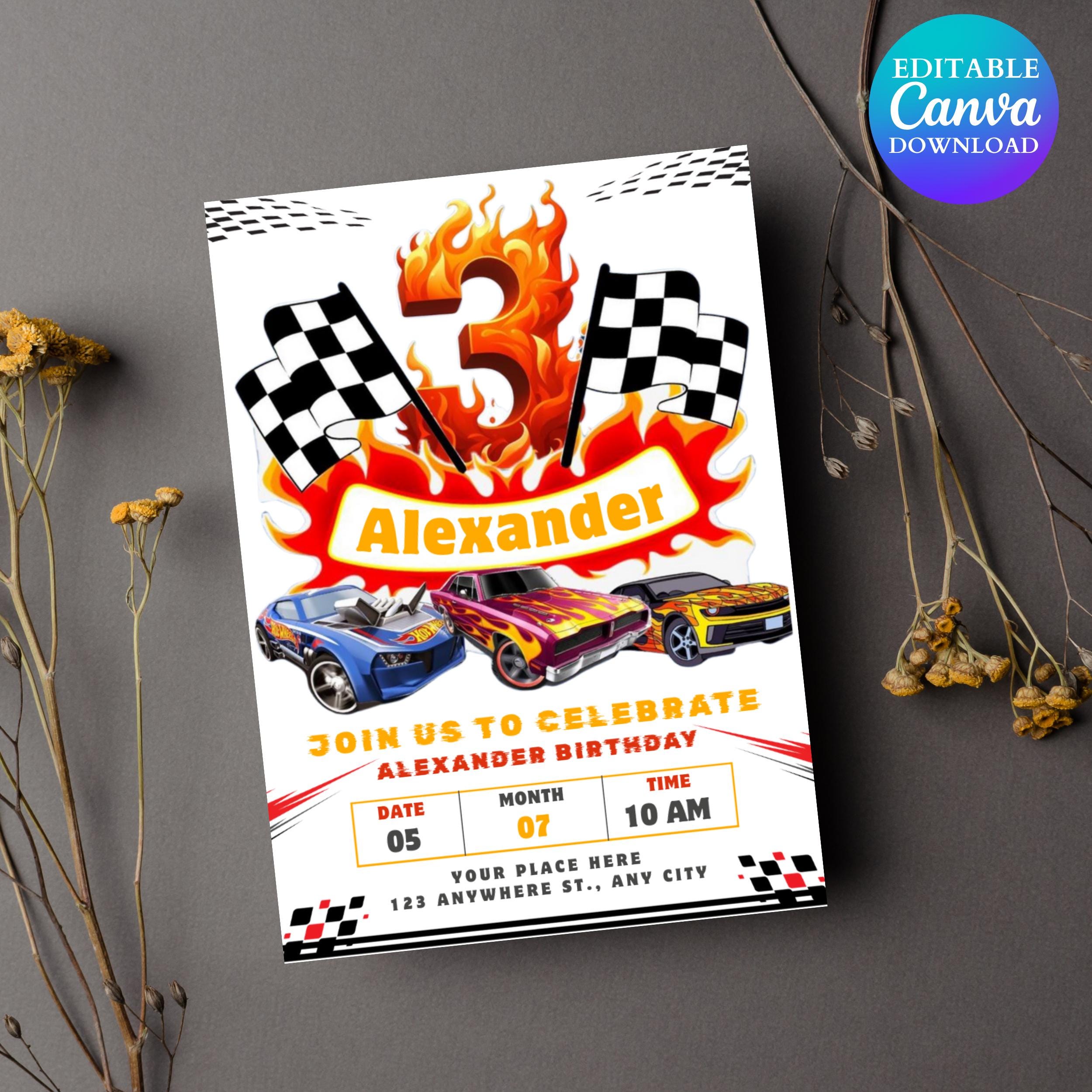 Two Fast Race Car Birthday Invitation: Editable Canva Template (Digital Download 5x7" )