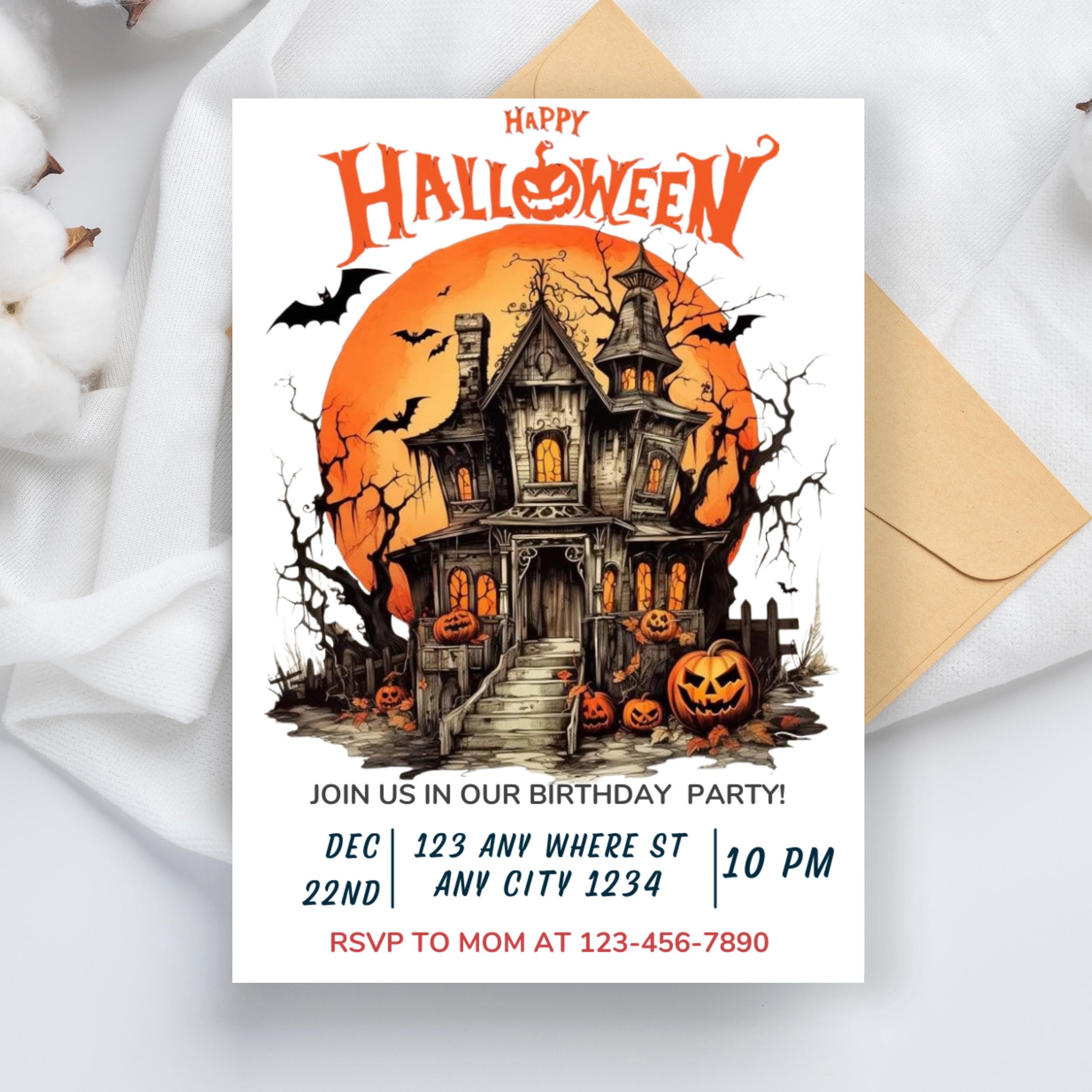 Editable Halloween Party Invitation: Spooky Birthday Invite (5x7, Digital Download, Canva Template