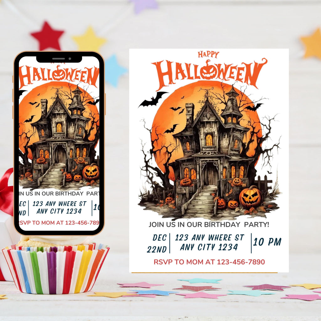 Editable Halloween Party Invitation: Spooky Birthday Invite (5x7, Digital Download, Canva Template