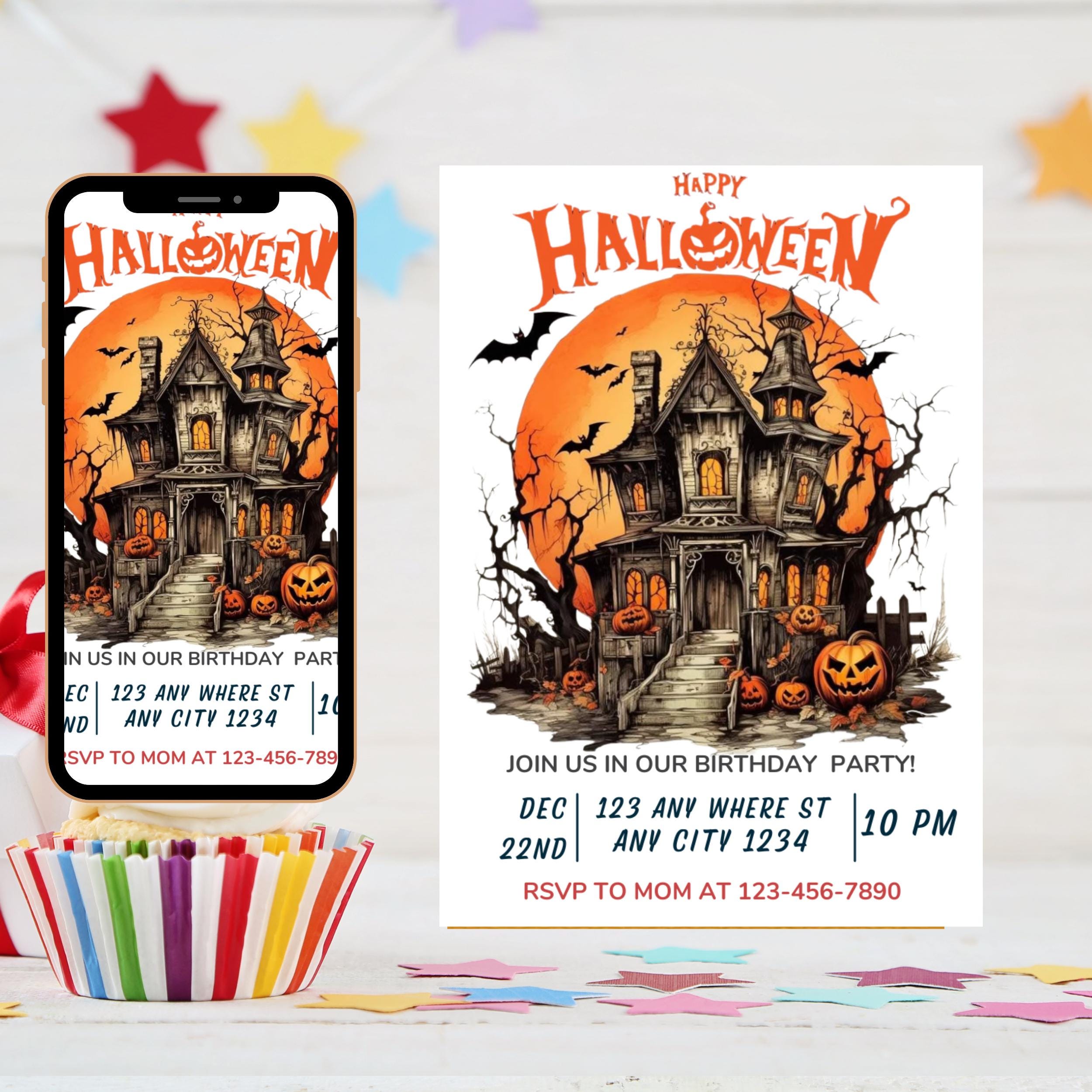 Editable Halloween Party Invitation: Spooky Birthday Invite (5x7, Digital Download, Canva Template