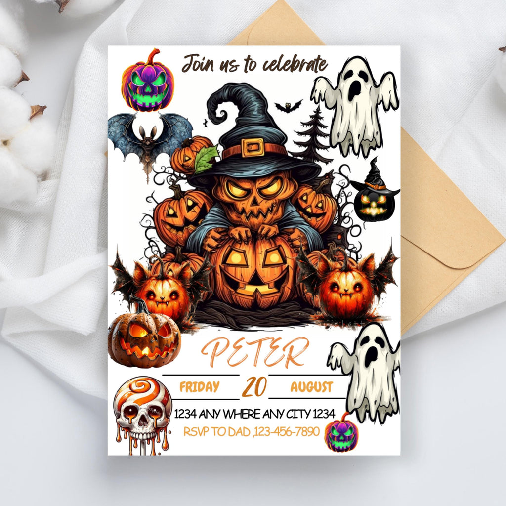 Monster Halloween Birthday Invitation: Editable Canva Template (Digital Download 5x7" PDF/JPG Options)