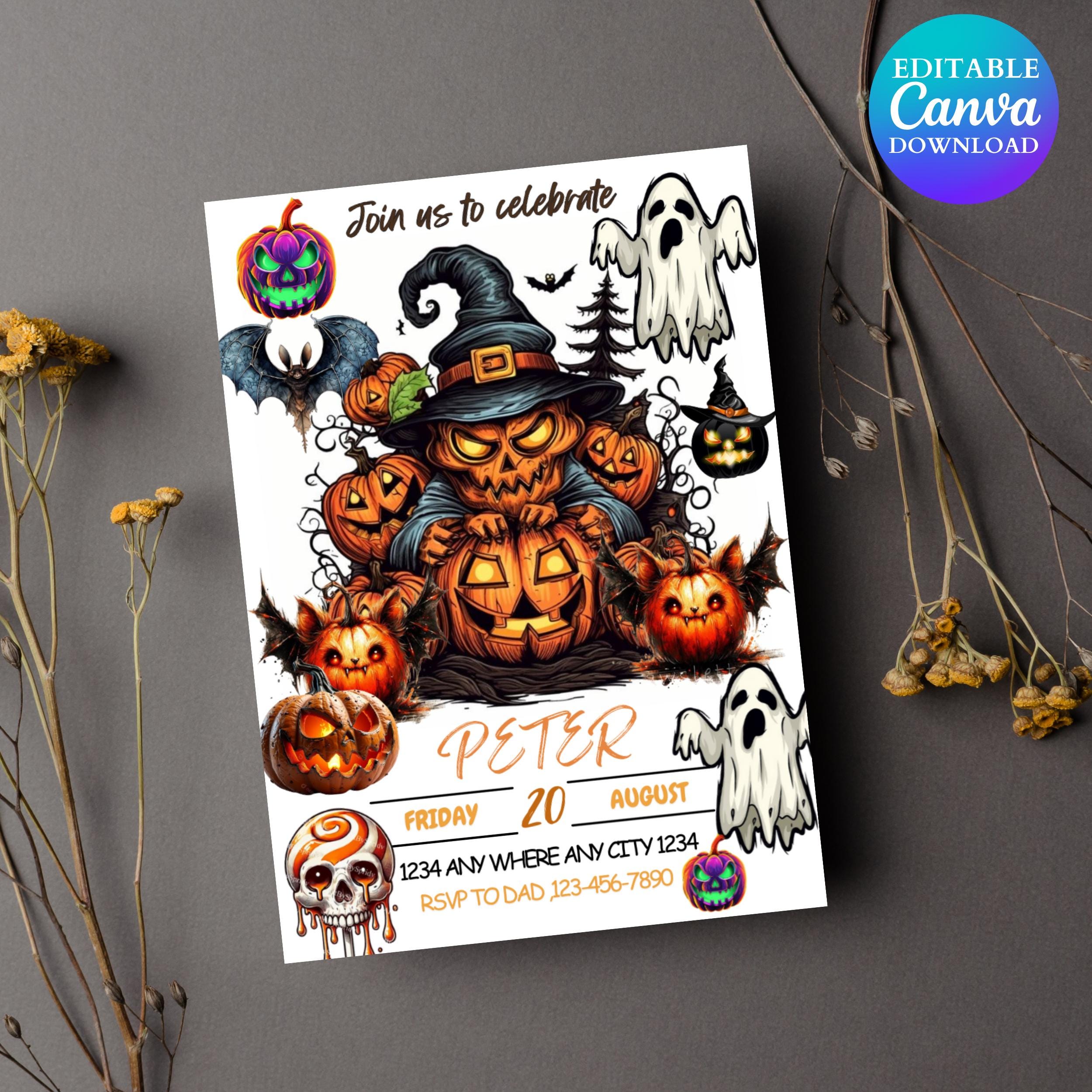 Monster Halloween Birthday Invitation: Editable Canva Template (Digital Download 5x7" PDF/JPG Options)