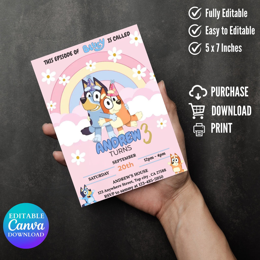 Bluey Birthday Invitation: Editable Canva Party Invite (Digital Download