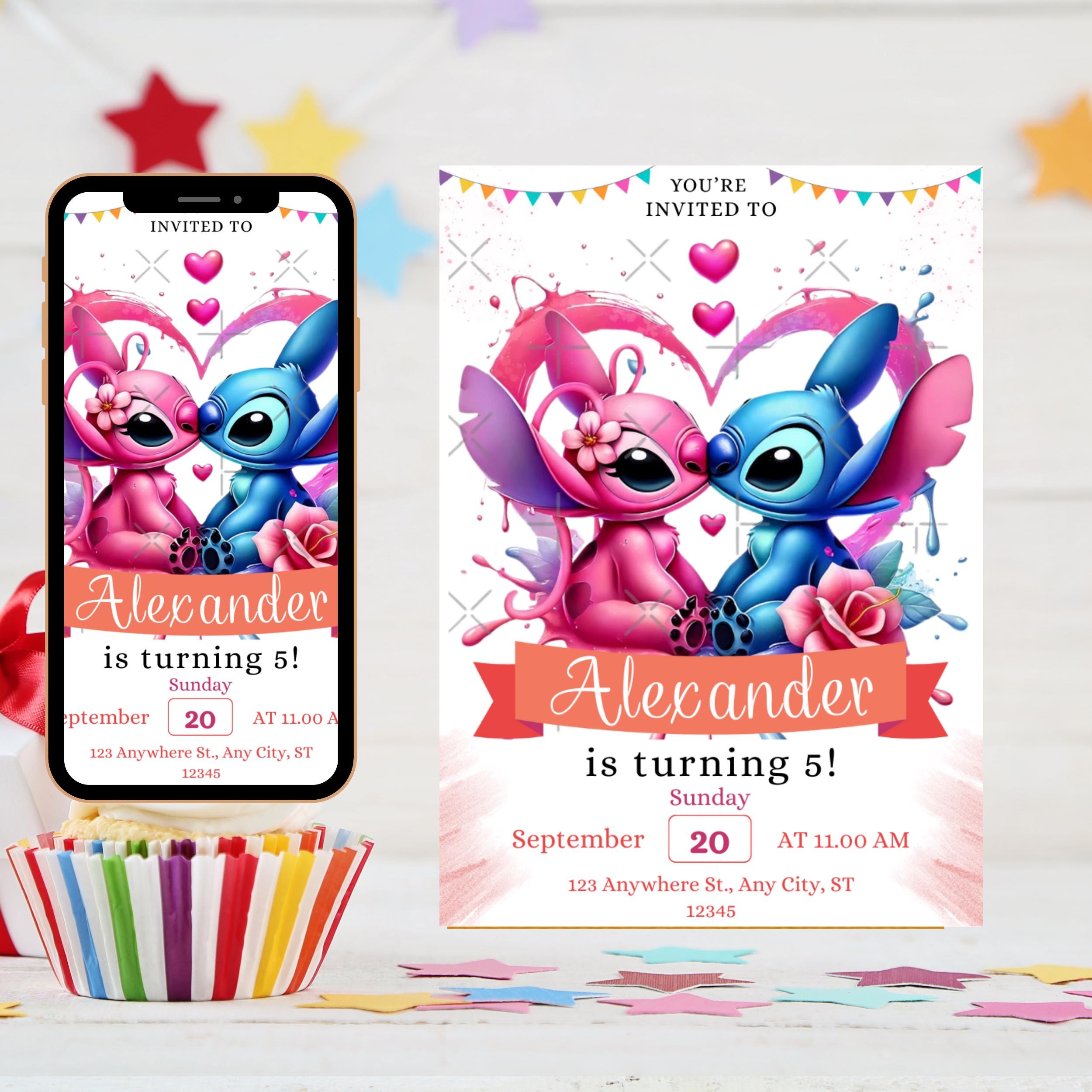 Stitch and Angel Birthday Invitation: Editable Party Invite (5x7 inches, Digital Download)