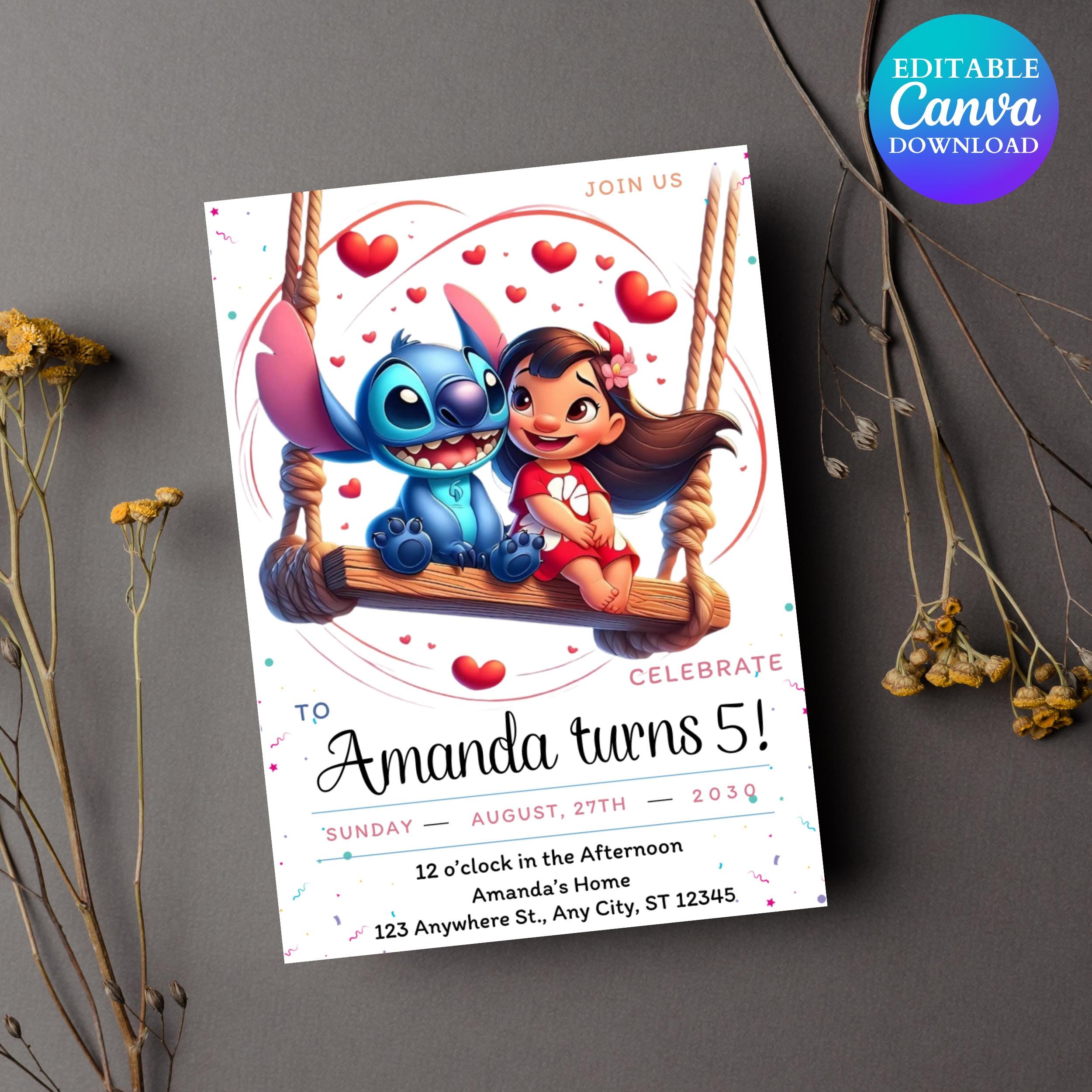 Stitch Birthday Party Invitation: Editable Canva Template (Instant Download)