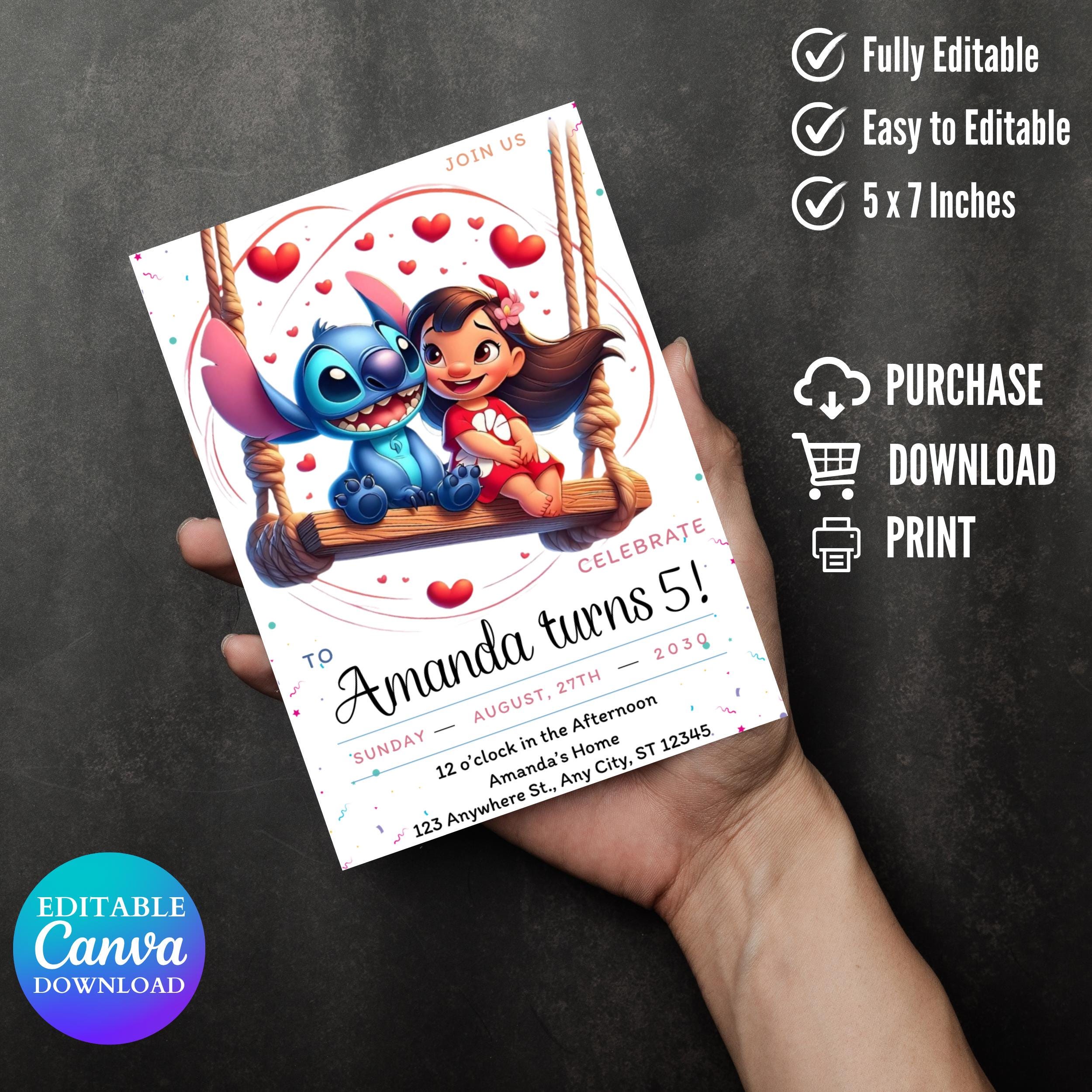 Stitch Birthday Party Invitation: Editable Canva Template (Instant Download)