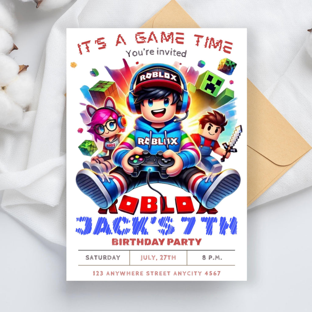 Roblox Birthday Invitation Template: Kids Game Party Invite, Game Birthday, Roblox Boy Birthday, Editable Template Invitation, Kids Invite, Roblox Party, Roblox, Party
