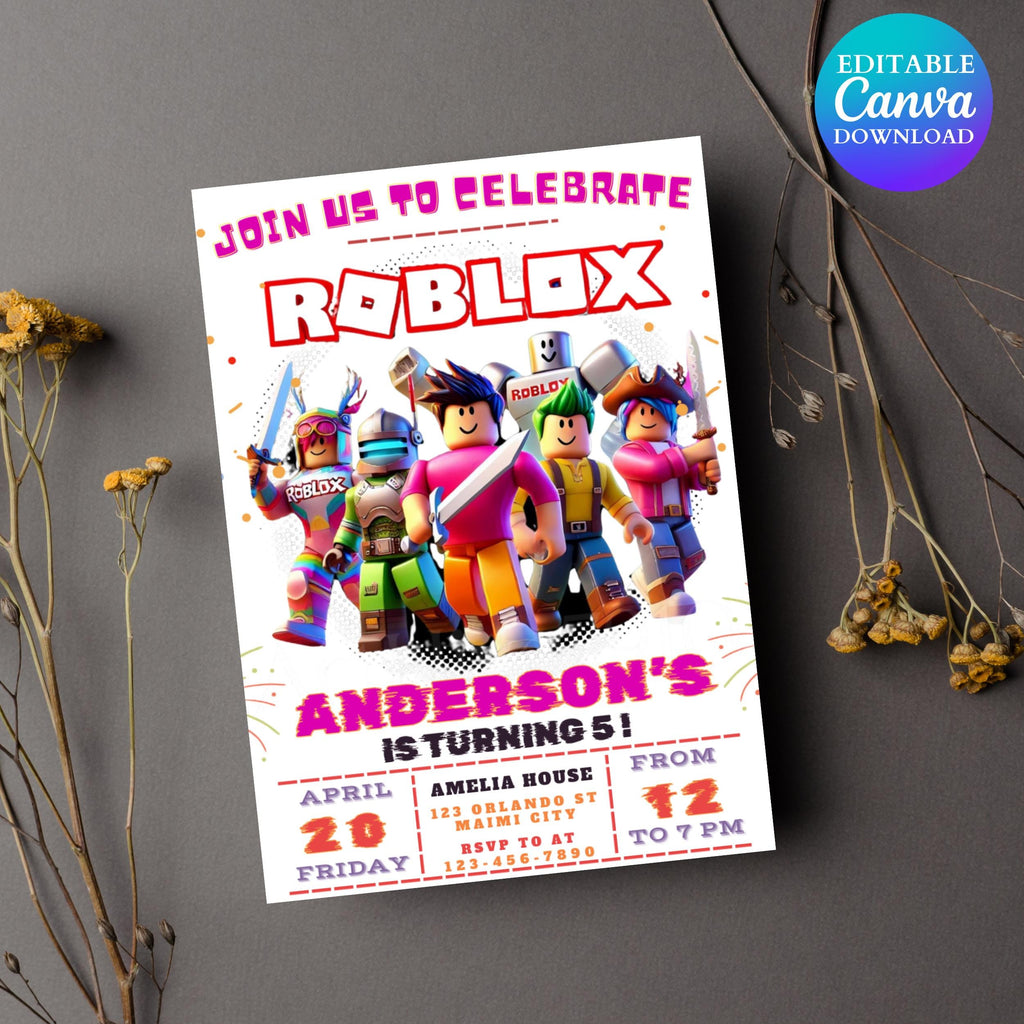 Roblox Birthday Invitation: Editable Game Party Template (Digital Download)