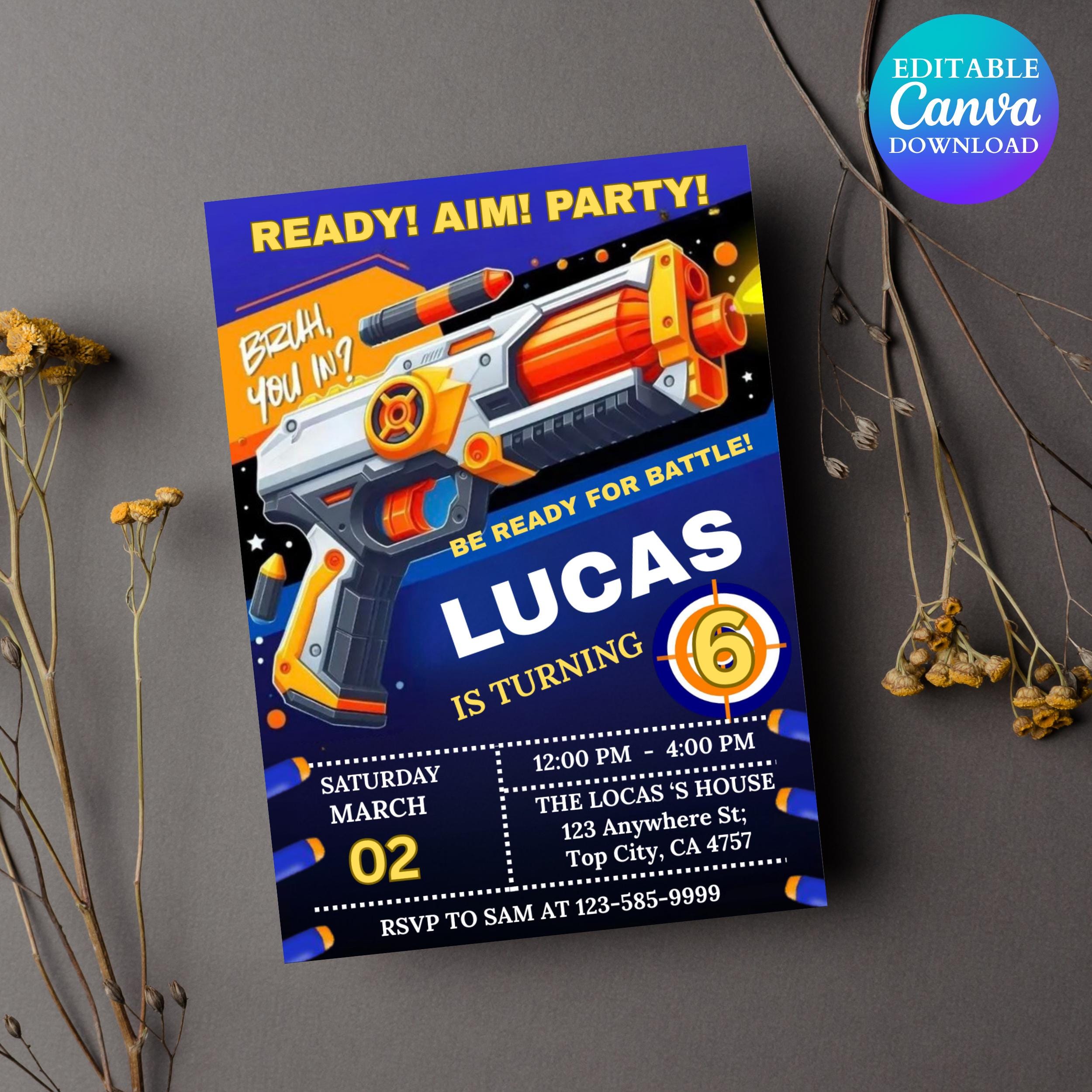 Dart Gun Birthday Invitation Template, Dart Gun Birthday Invitation, Dart Gun Party, Dart Boy Birthday Party Invite, Nerf Party Invitation
